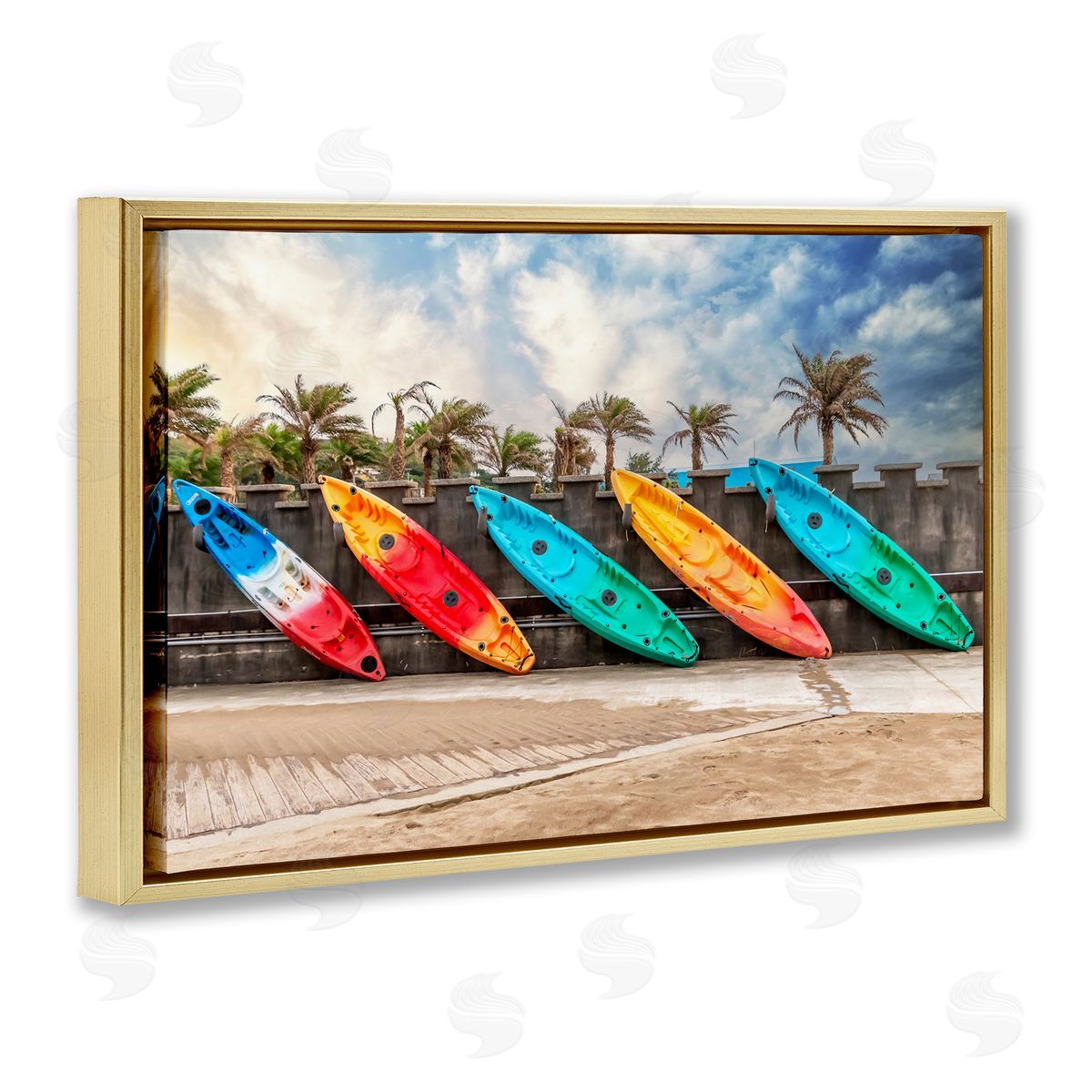 Richard Silver Colorful Kayaks And Palms Canvas Wall Art Print