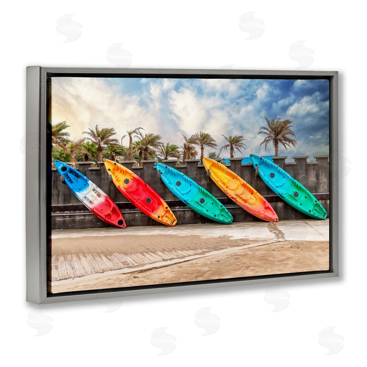 Richard Silver Colorful Kayaks And Palms Canvas Wall Art Print