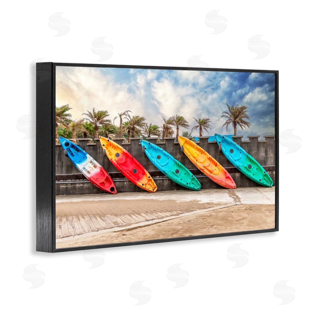 Richard Silver Colorful Kayaks And Palms Canvas Wall Art Print