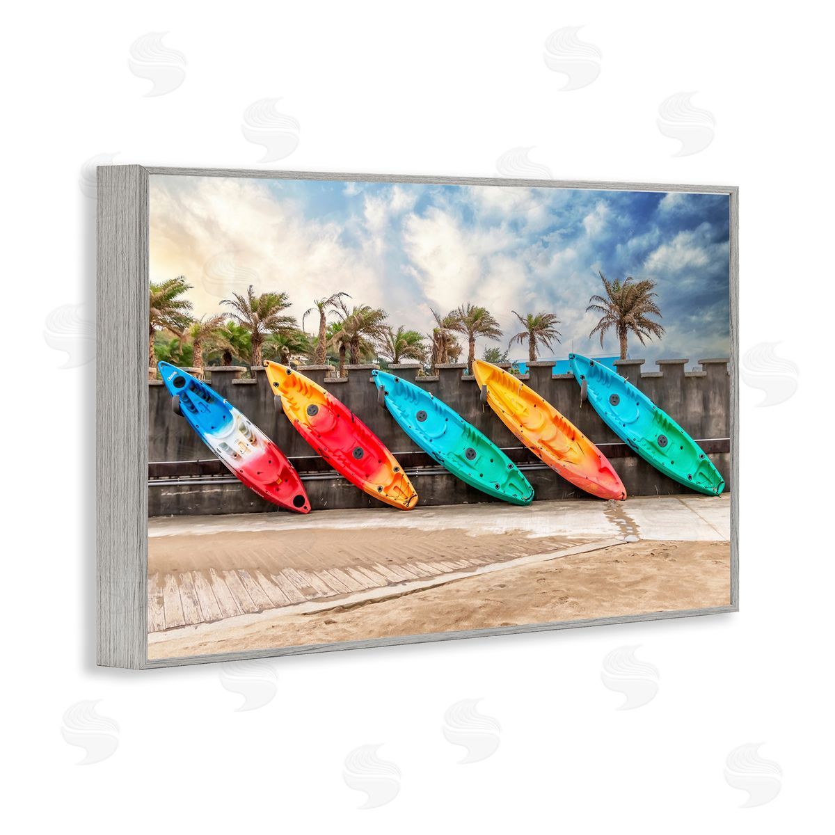 Richard Silver Colorful Kayaks And Palms Canvas Wall Art Print