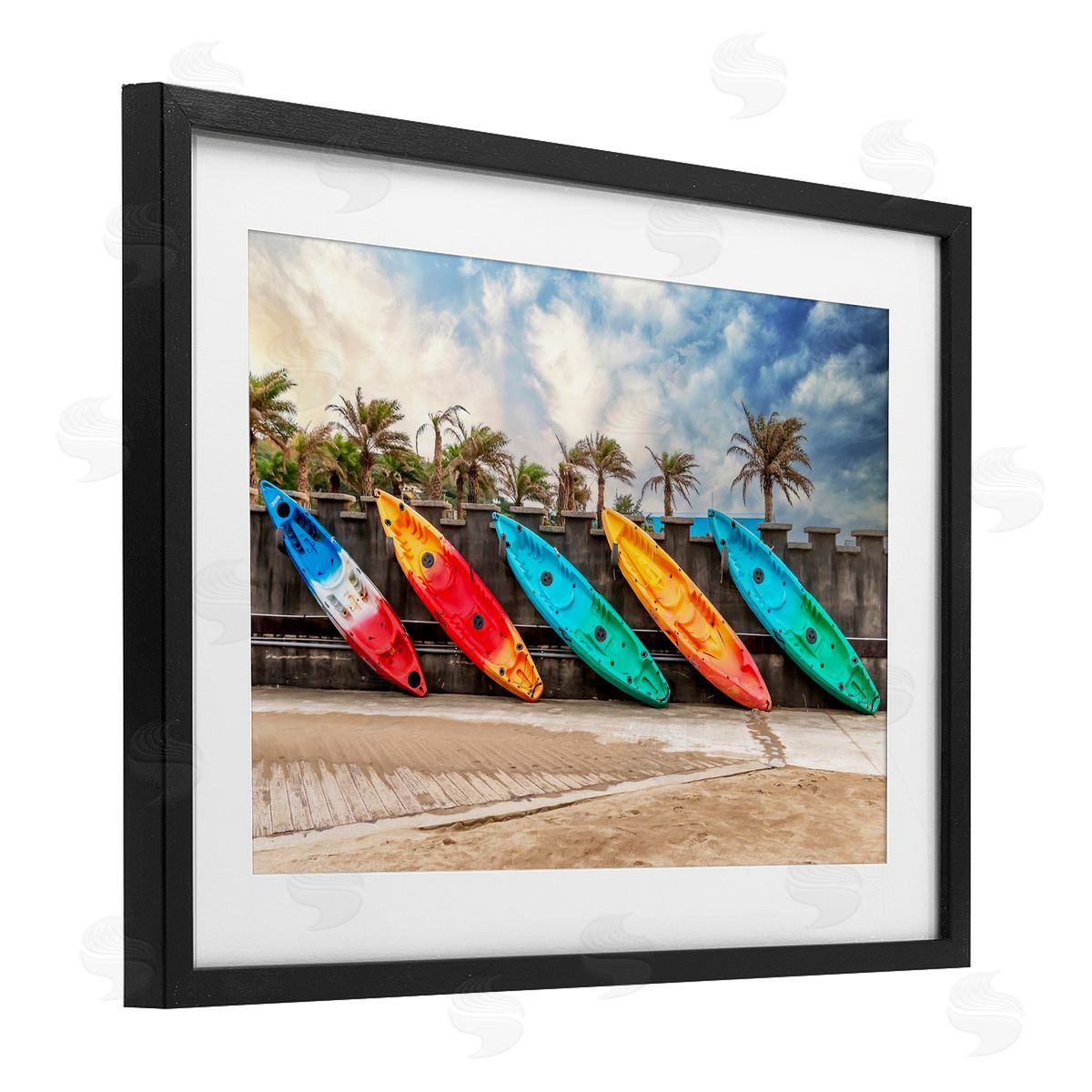Richard Silver Colorful Kayaks And Palms Canvas Wall Art Print