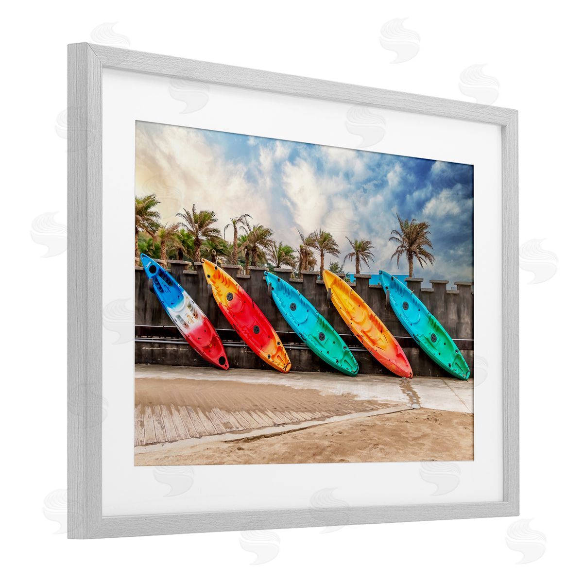 Richard Silver Colorful Kayaks And Palms Canvas Wall Art Print