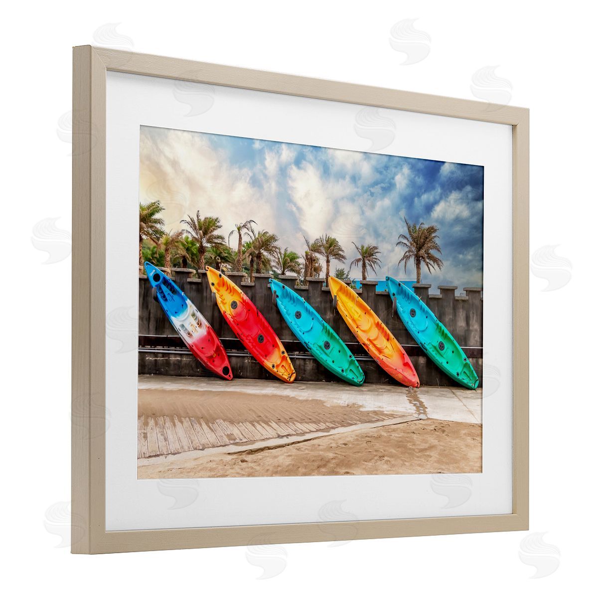 Richard Silver Colorful Kayaks And Palms Canvas Wall Art Print
