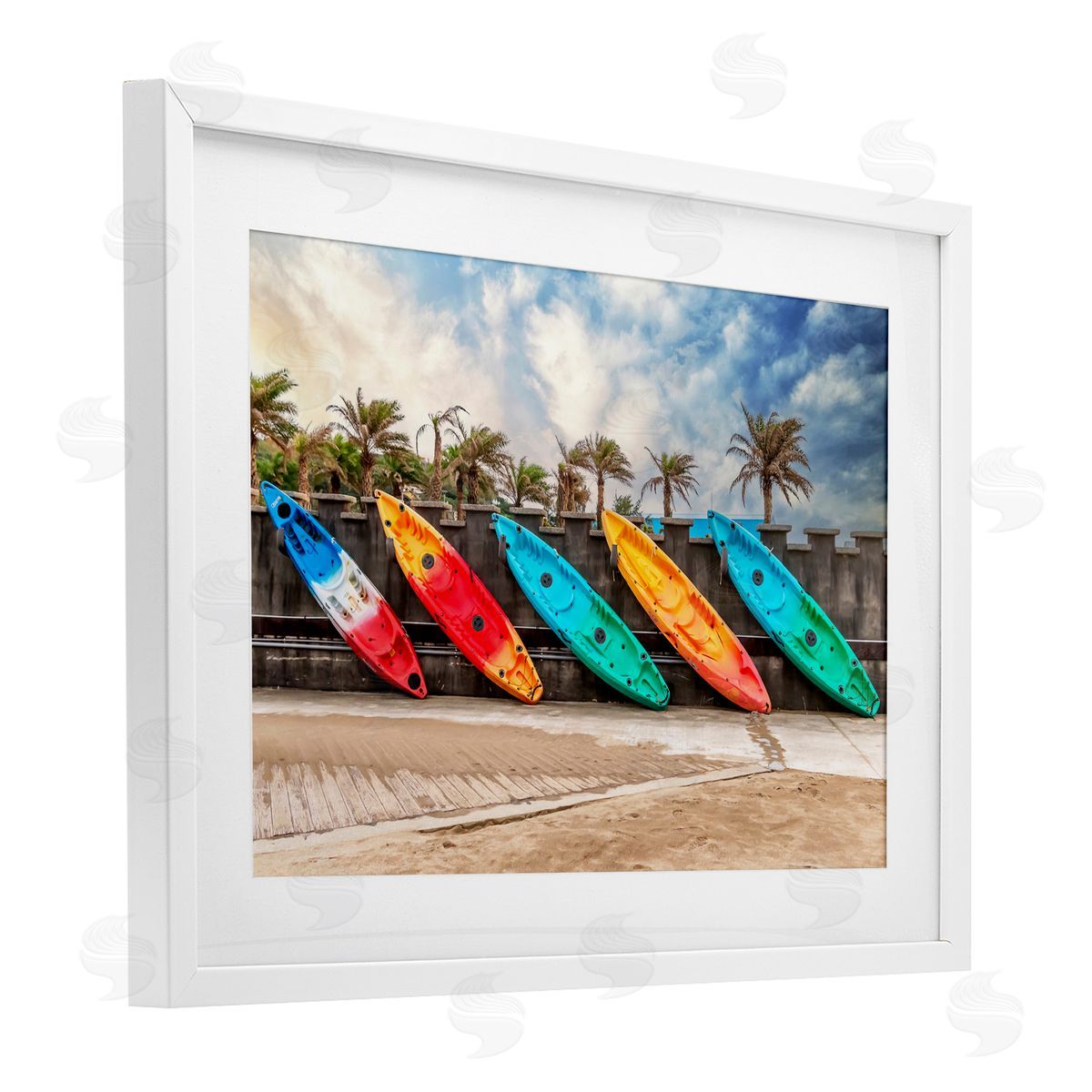 Richard Silver Colorful Kayaks And Palms Canvas Wall Art Print
