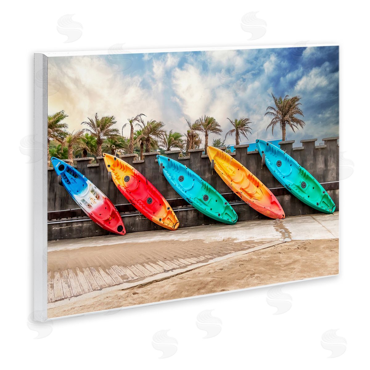 Richard Silver Colorful Kayaks And Palms Canvas Wall Art Print
