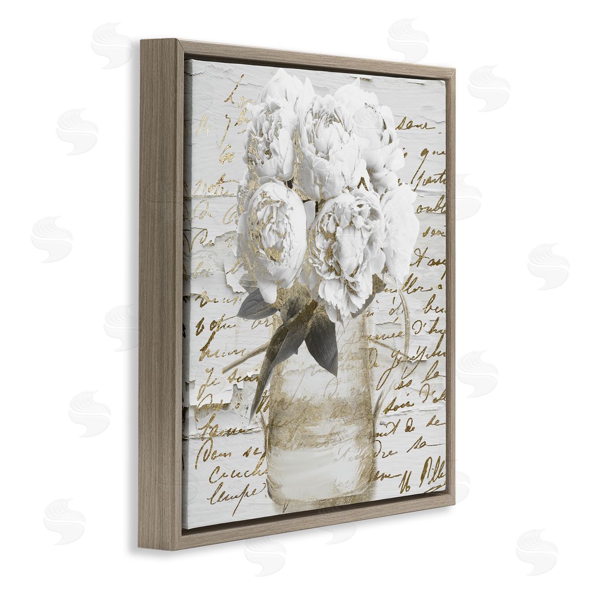 Sophie 6 Peonies with Vintage Script Canvas Wall Art Print