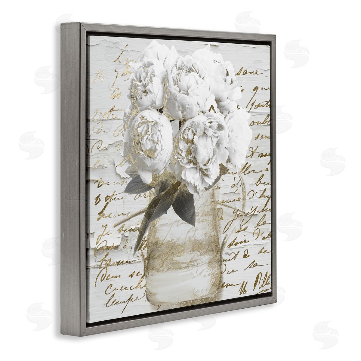 Sophie 6 Peonies with Vintage Script Canvas Wall Art Print