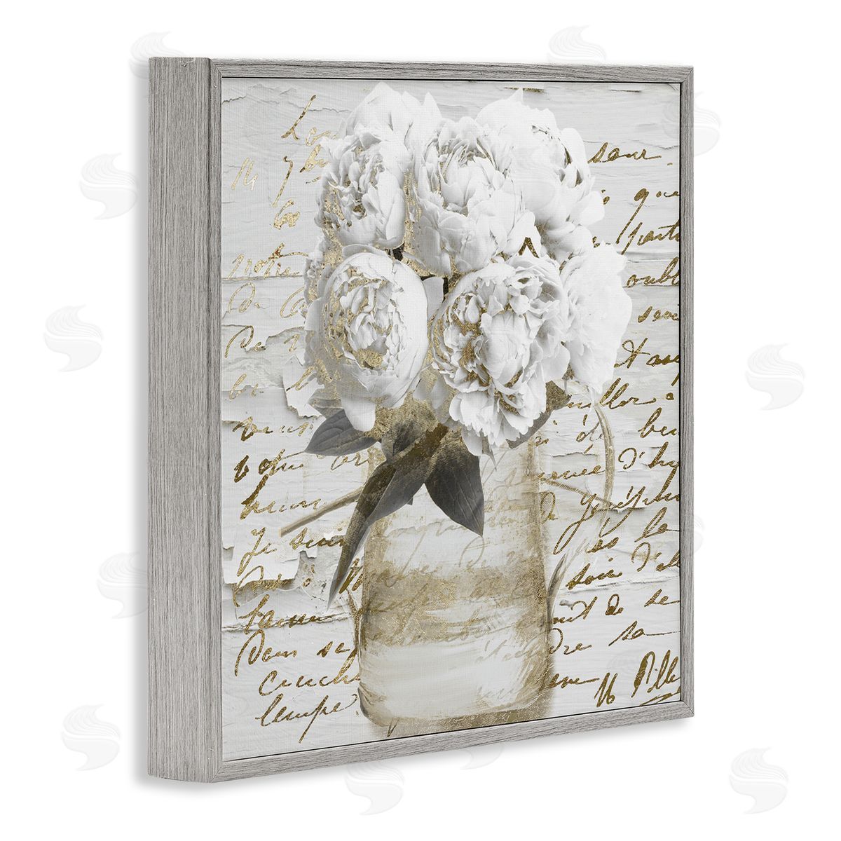 Sophie 6 Peonies with Vintage Script Canvas Wall Art Print
