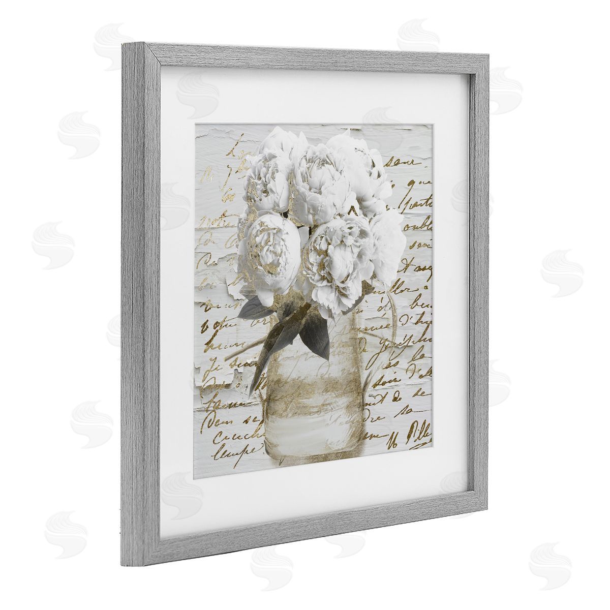 Sophie 6 Peonies with Vintage Script Canvas Wall Art Print