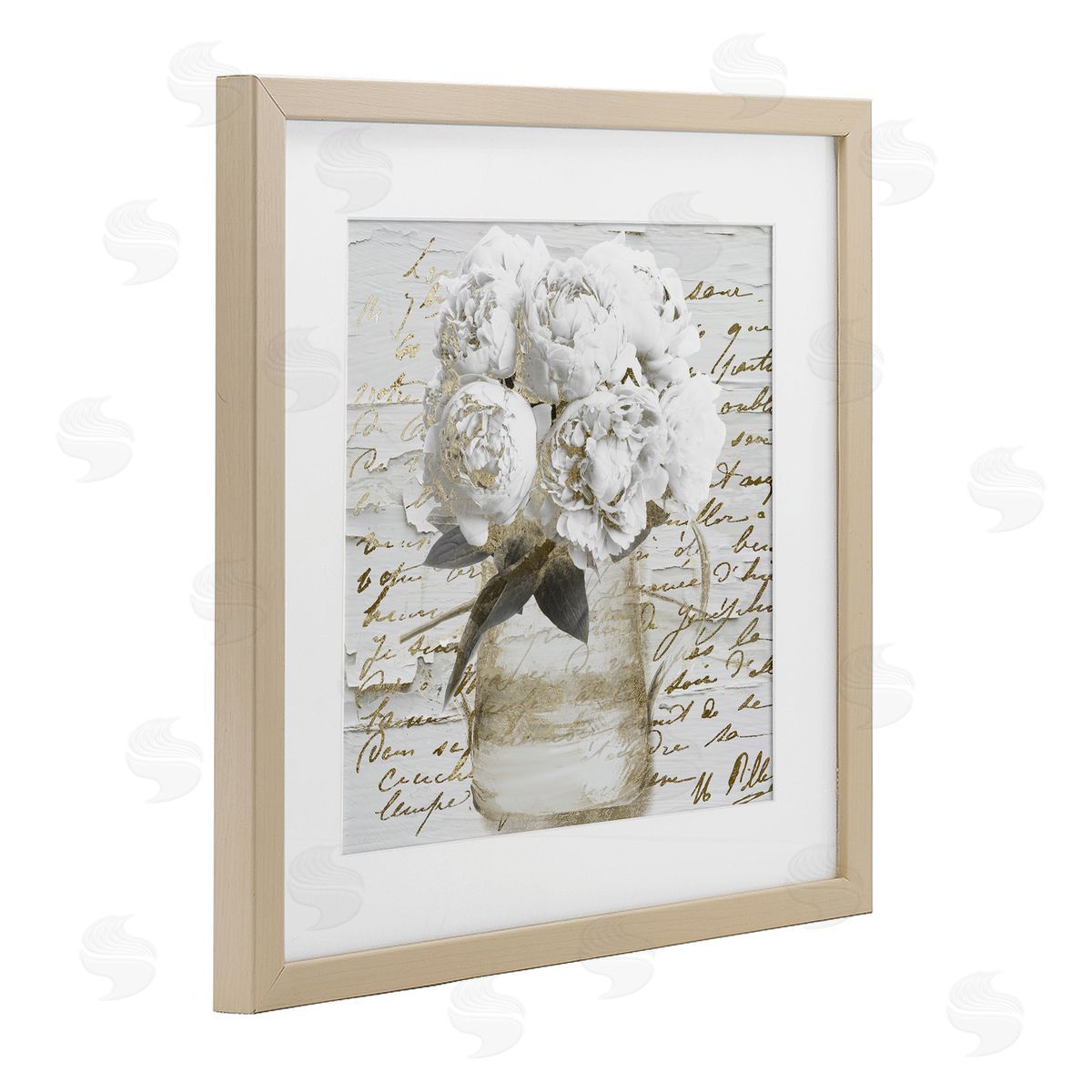 Sophie 6 Peonies with Vintage Script Canvas Wall Art Print