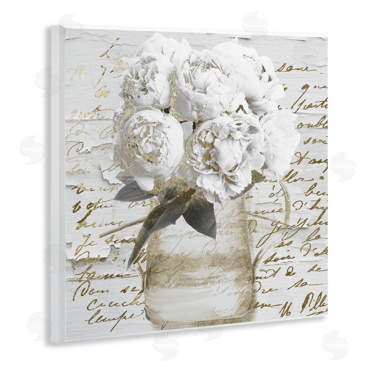 Sophie 6 Peonies with Vintage Script Canvas Wall Art Print