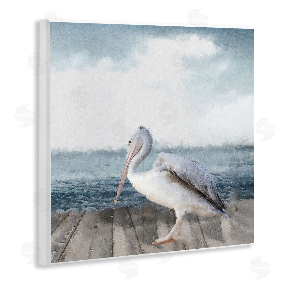 Sophie 6 Expressionist Pelican on Dock Canvas Wall Art Print