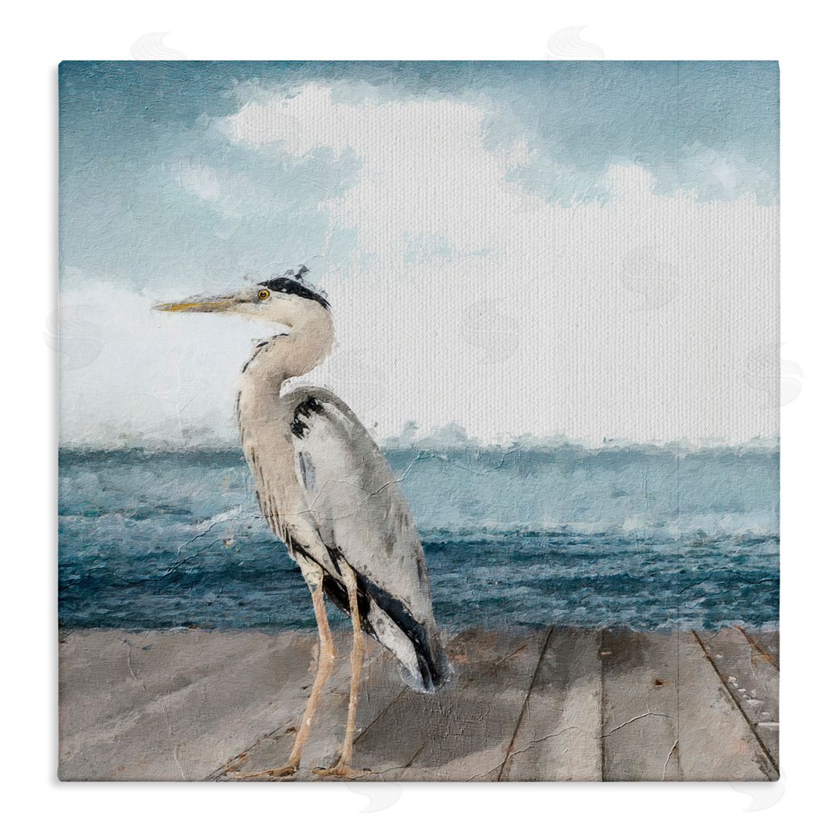 Sophie 6 Expressionist Heron on Dock Canvas Wall Art Print