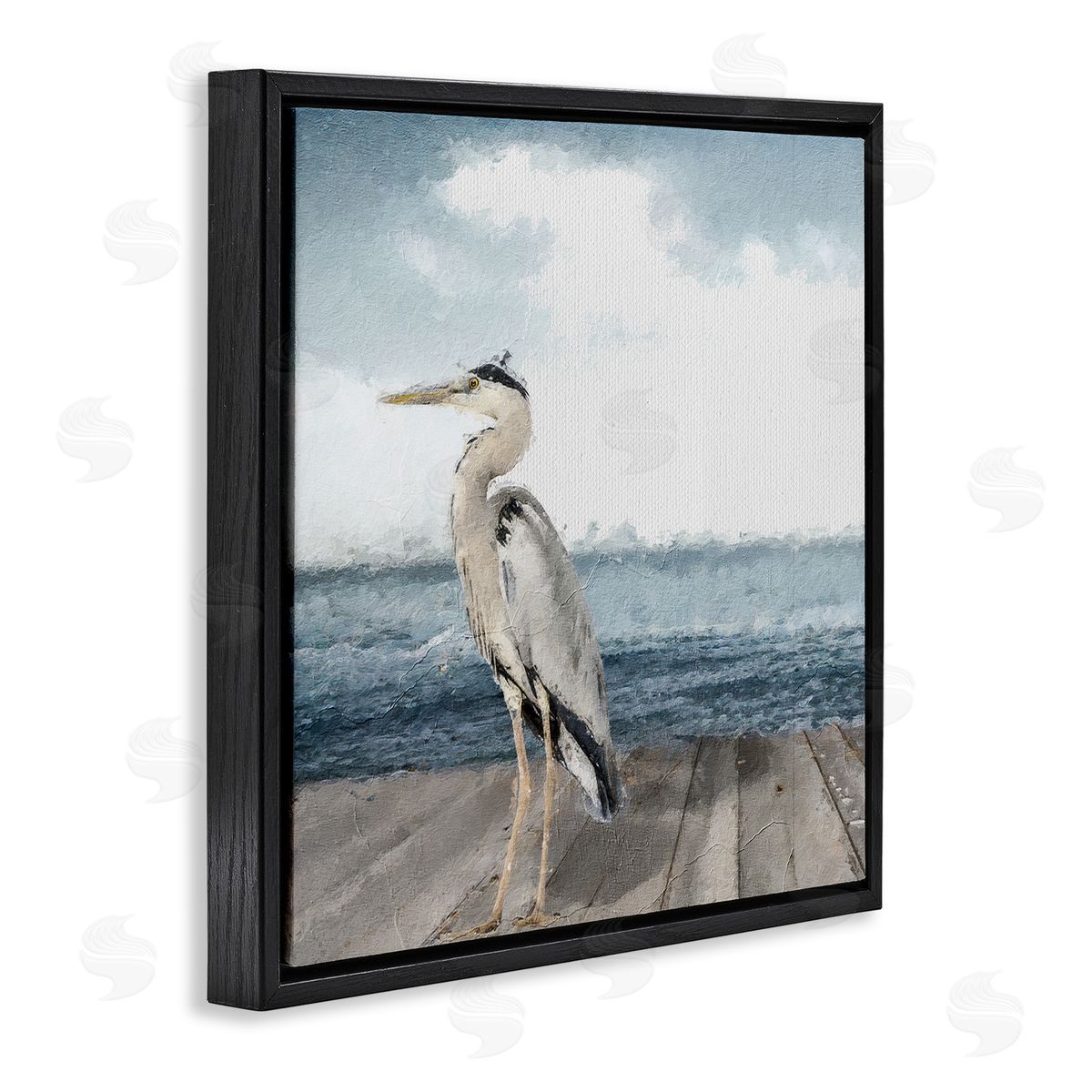 Sophie 6 Expressionist Heron on Dock Canvas Wall Art Print