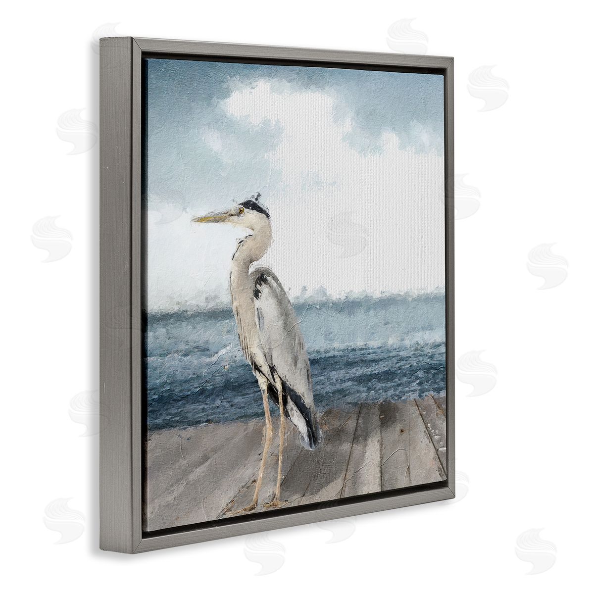 Sophie 6 Expressionist Heron on Dock Canvas Wall Art Print