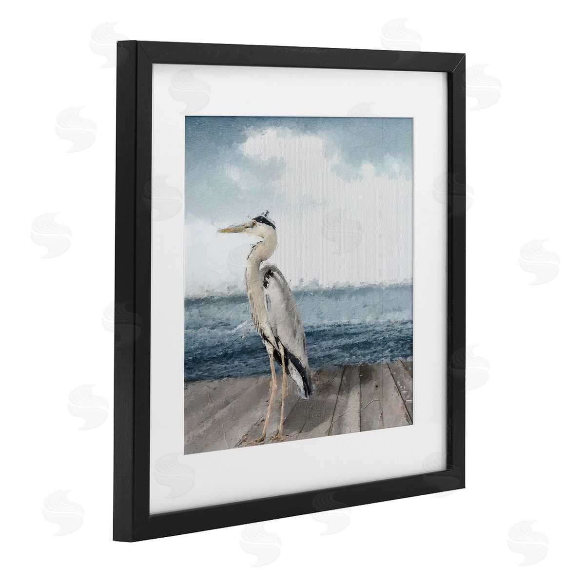 Sophie 6 Expressionist Heron on Dock Canvas Wall Art Print