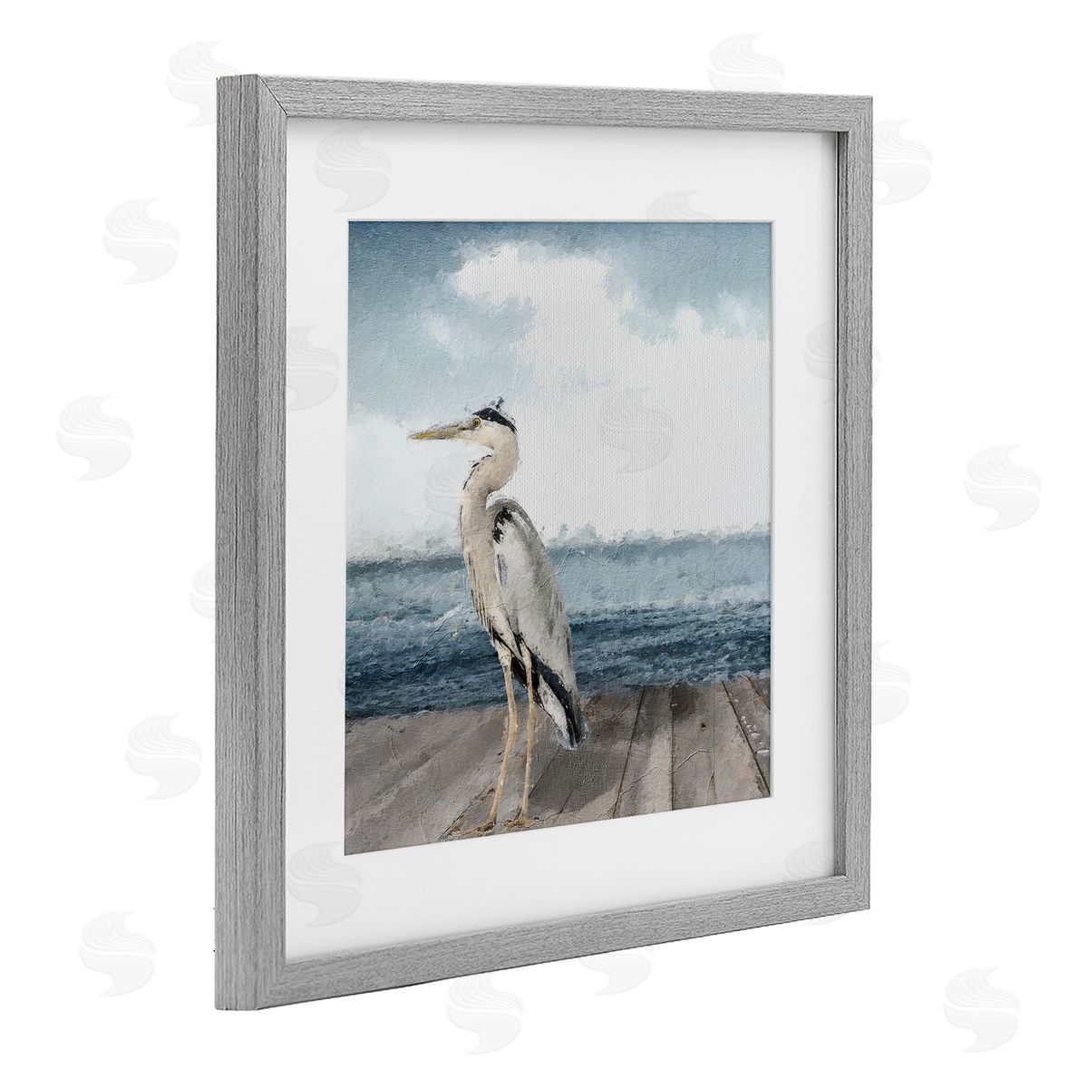 Sophie 6 Expressionist Heron on Dock Canvas Wall Art Print
