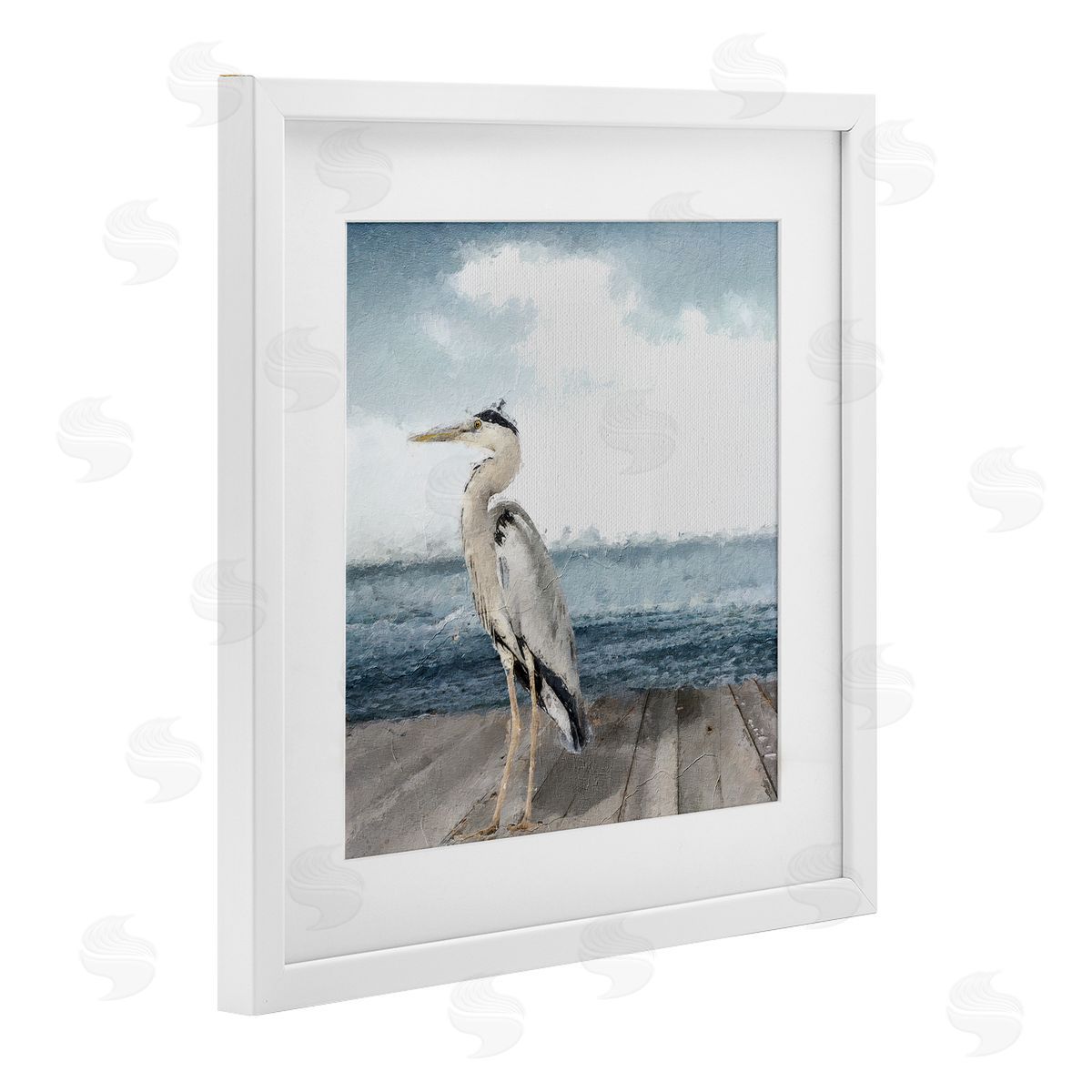 Sophie 6 Expressionist Heron on Dock Canvas Wall Art Print