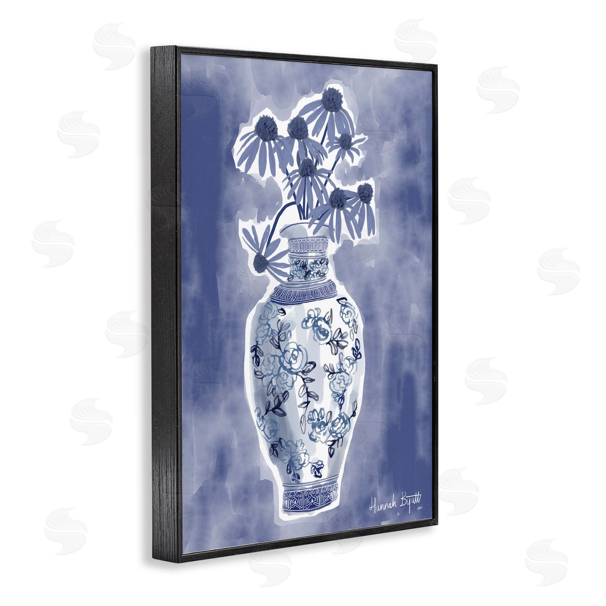 Hannah Byatt Chinoiserie with Black Eyed Susans Canvas Wall Art Print