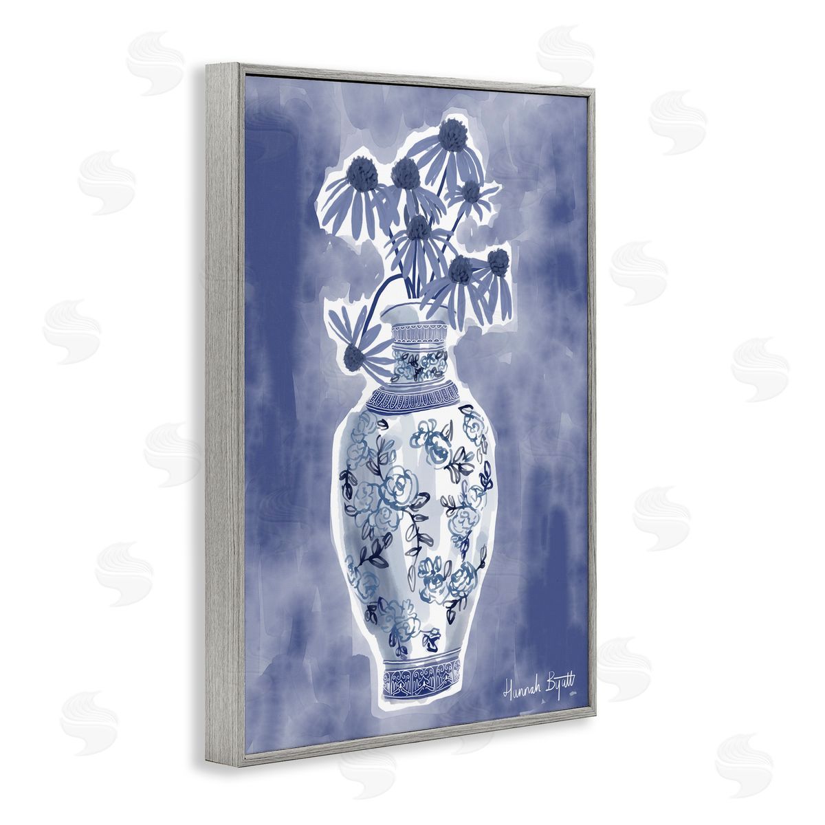 Hannah Byatt Chinoiserie with Black Eyed Susans Canvas Wall Art Print