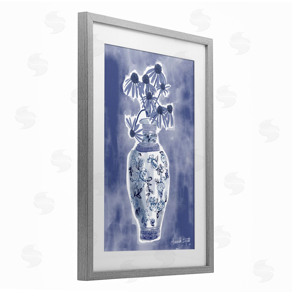 Hannah Byatt Chinoiserie with Black Eyed Susans Canvas Wall Art Print