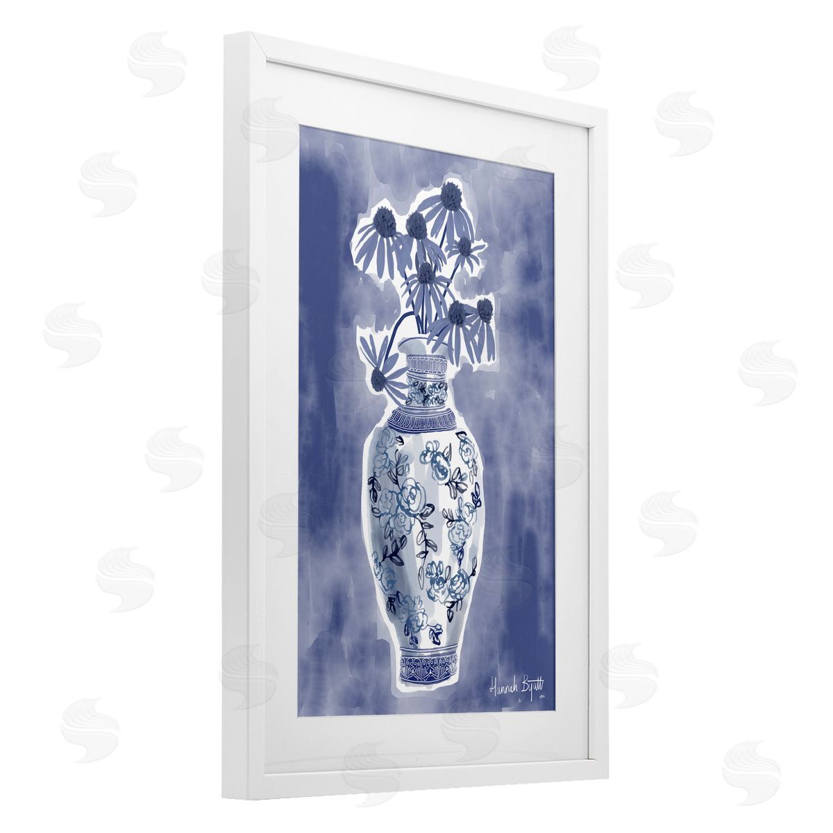 Hannah Byatt Chinoiserie with Black Eyed Susans Canvas Wall Art Print
