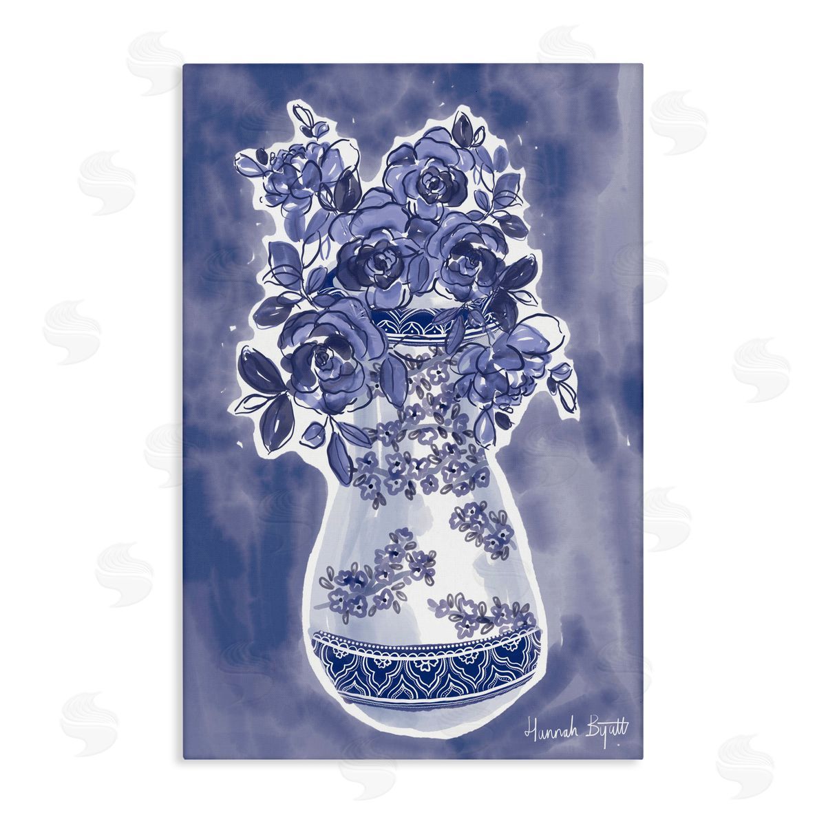 Hannah Byatt Chinoiserie Vase on Blue Canvas Wall Art Print