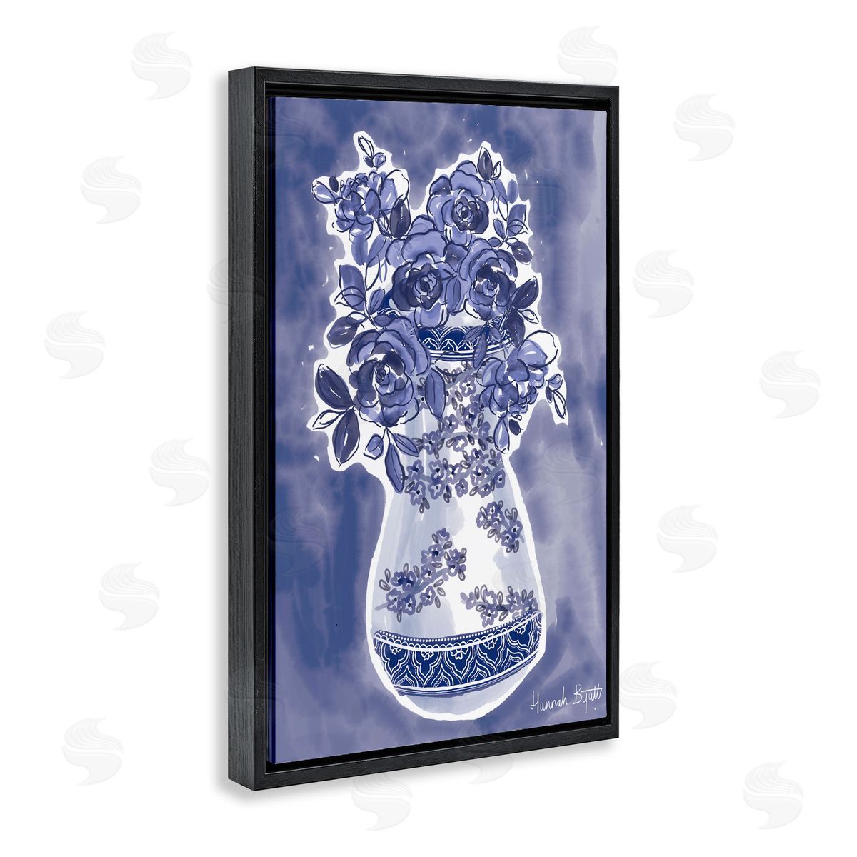 Hannah Byatt Chinoiserie Vase on Blue Canvas Wall Art Print
