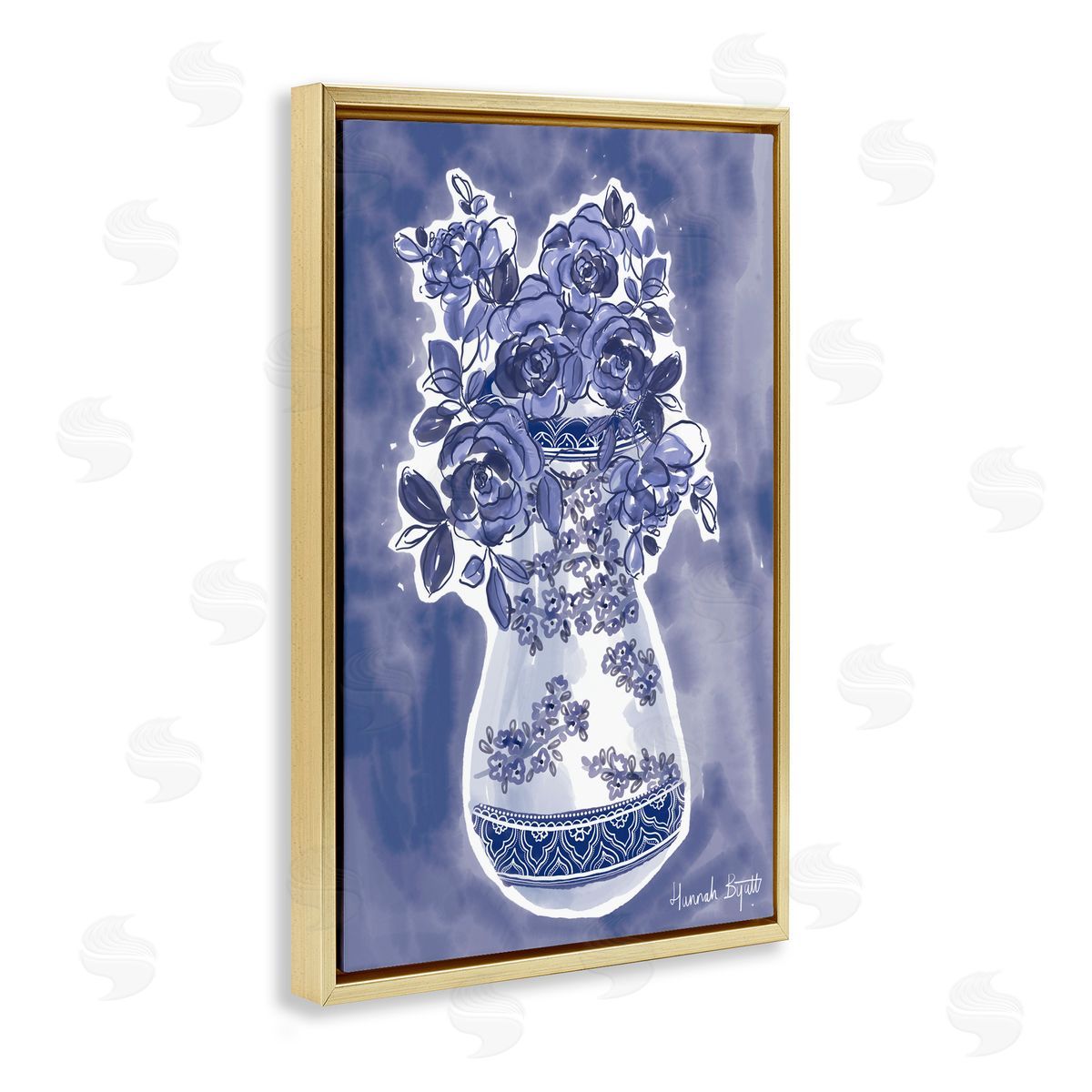 Hannah Byatt Chinoiserie Vase on Blue Canvas Wall Art Print