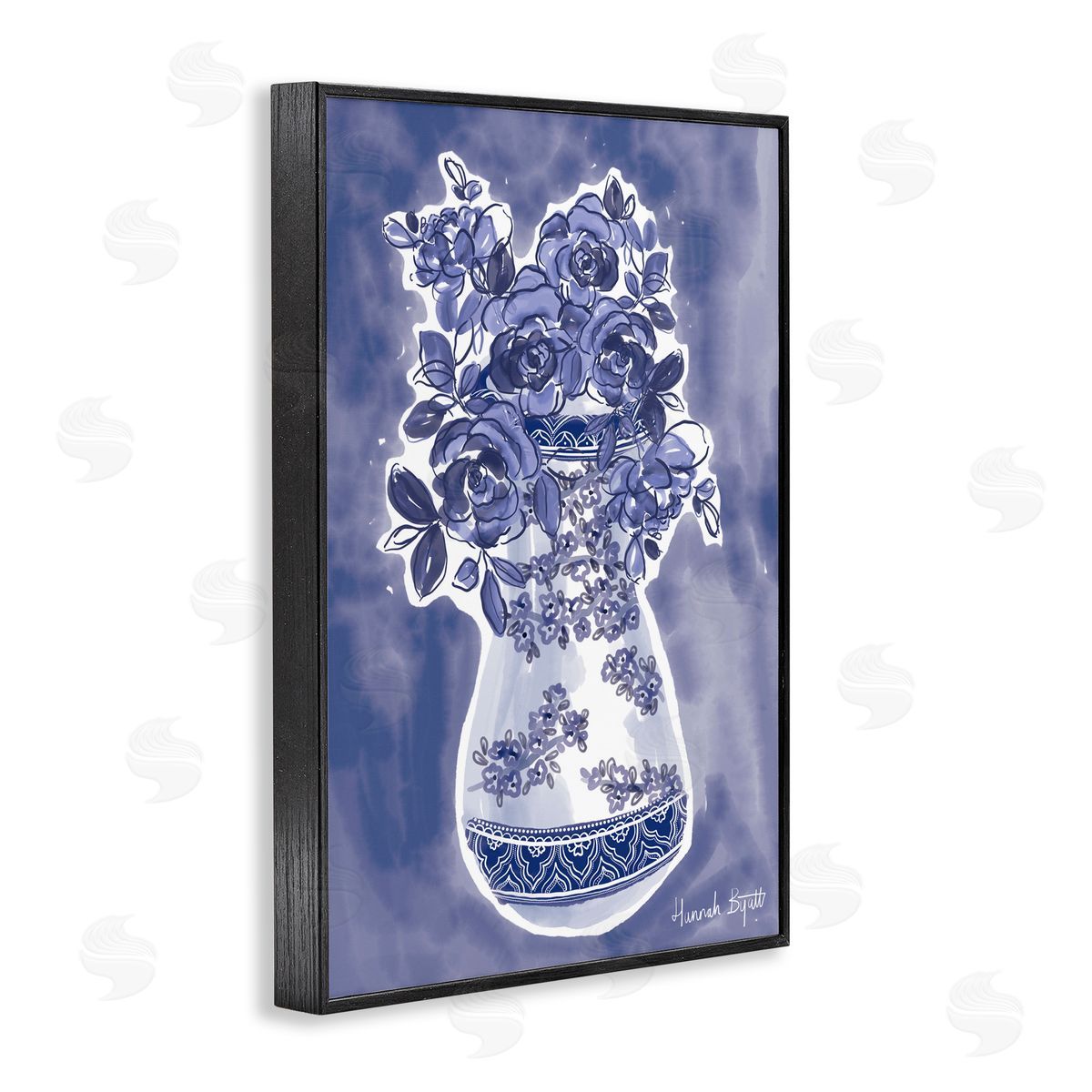 Hannah Byatt Chinoiserie Vase on Blue Canvas Wall Art Print