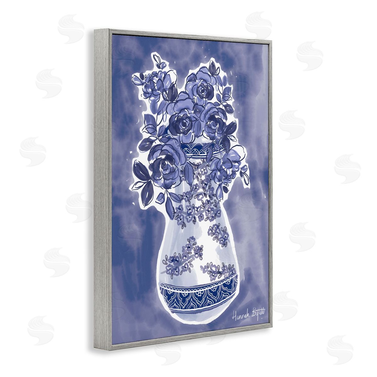 Hannah Byatt Chinoiserie Vase on Blue Canvas Wall Art Print