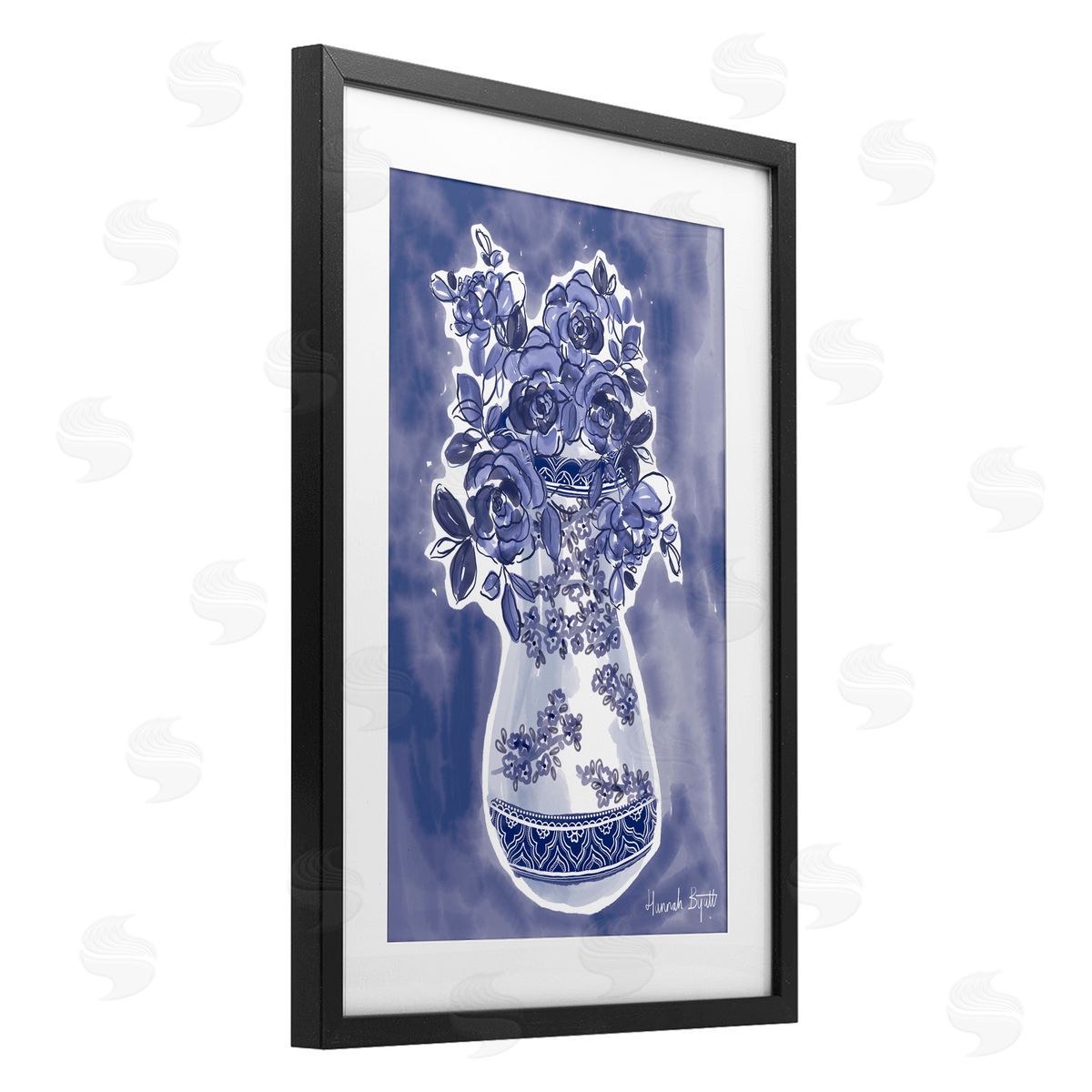 Hannah Byatt Chinoiserie Vase on Blue Canvas Wall Art Print