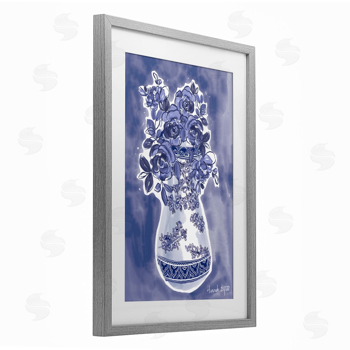Hannah Byatt Chinoiserie Vase on Blue Canvas Wall Art Print