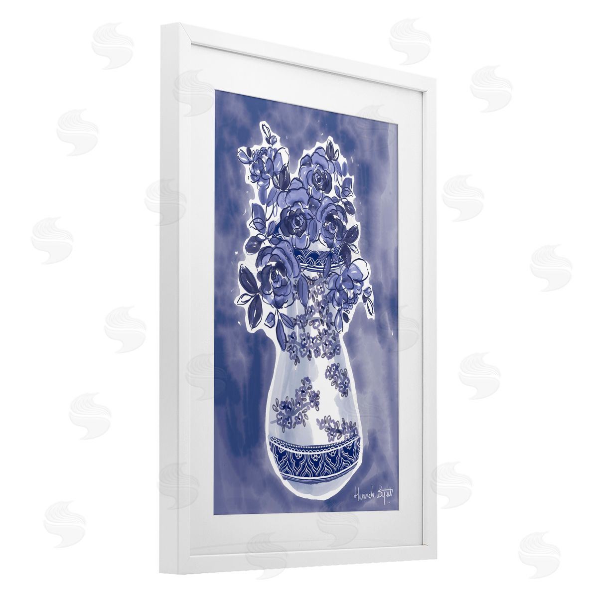 Hannah Byatt Chinoiserie Vase on Blue Canvas Wall Art Print