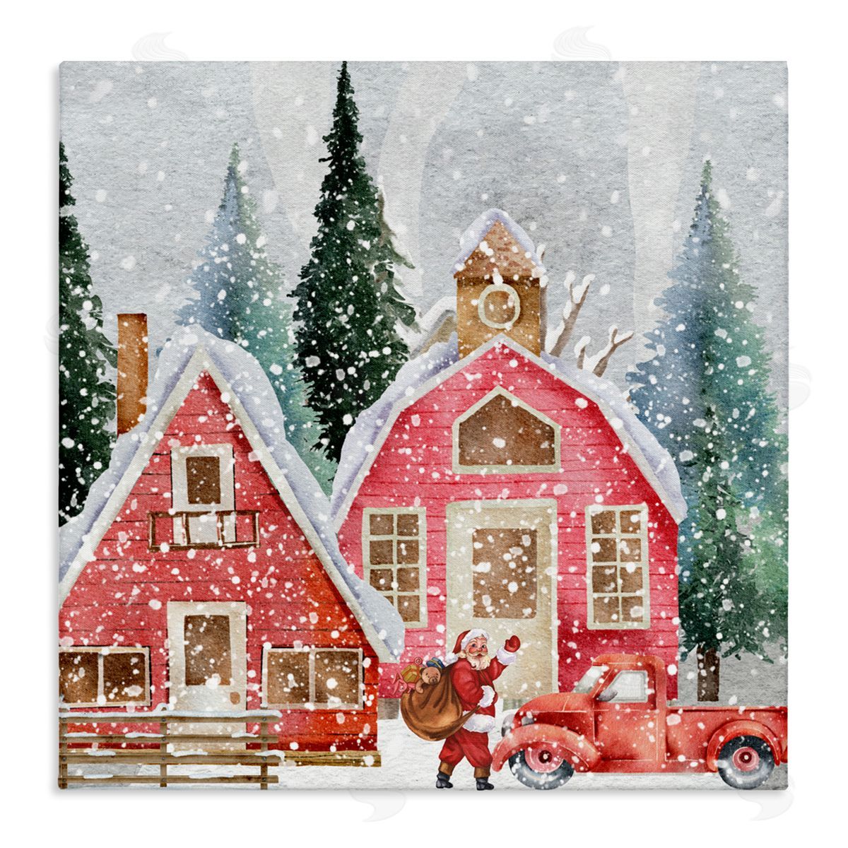 Jesse Keith Red Barn Santa Delivery Canvas Wall Art Print