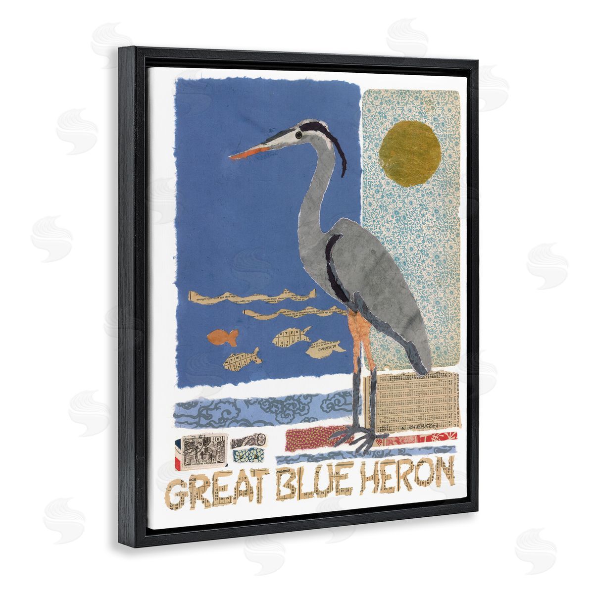 Nancy Overton Great Blue Heron Collage Canvas Wall Art Print