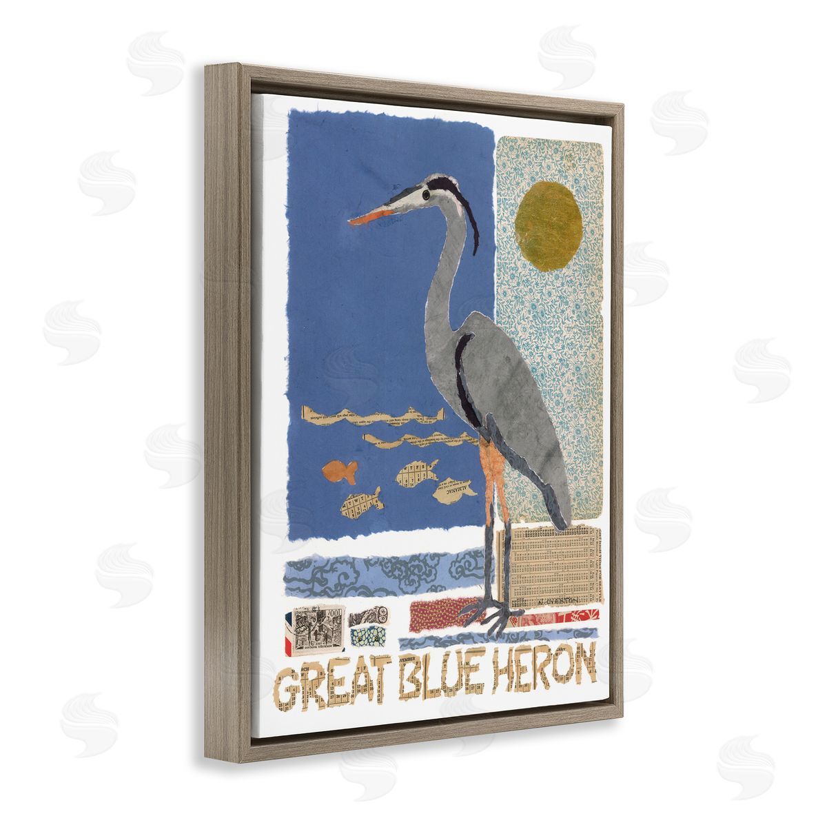 Nancy Overton Great Blue Heron Collage Canvas Wall Art Print