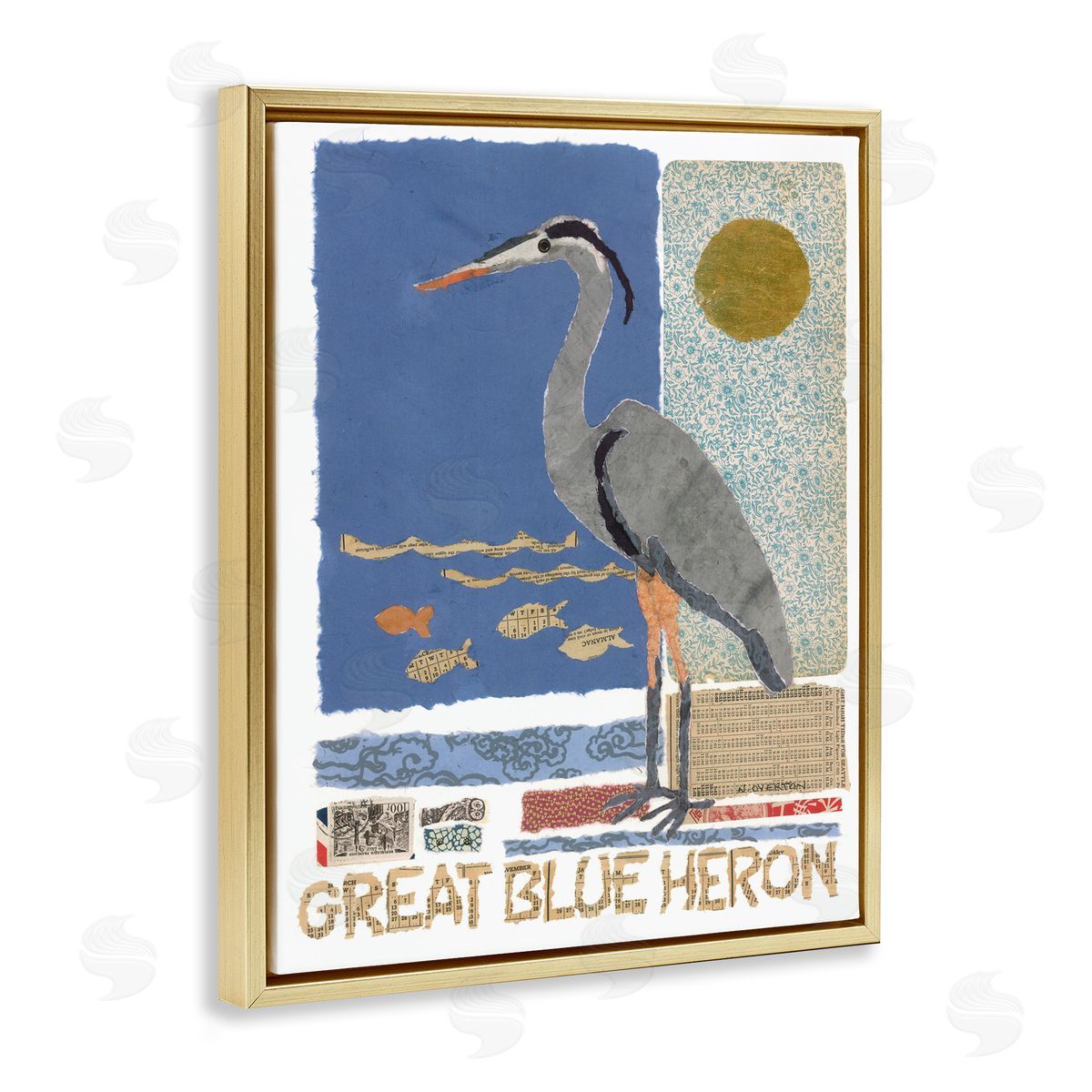 Nancy Overton Great Blue Heron Collage Canvas Wall Art Print