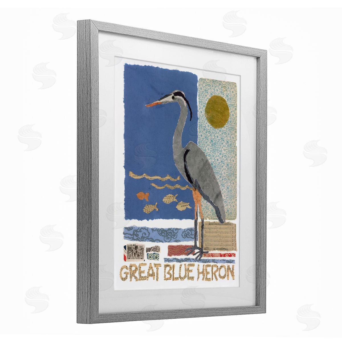 Nancy Overton Great Blue Heron Collage Canvas Wall Art Print