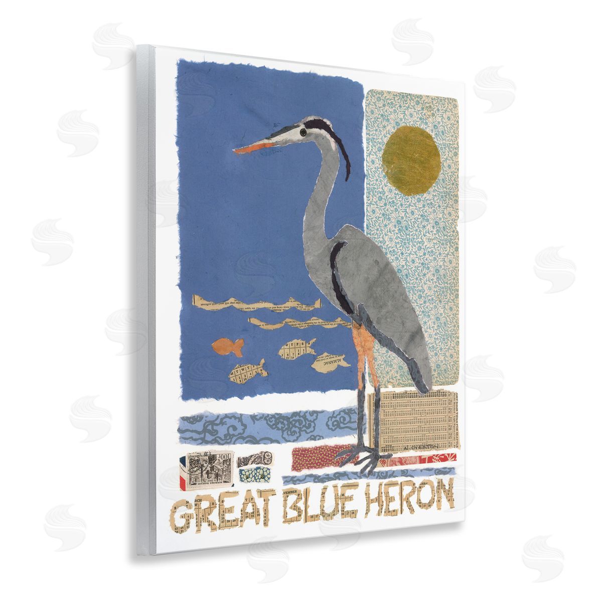 Nancy Overton Great Blue Heron Collage Canvas Wall Art Print