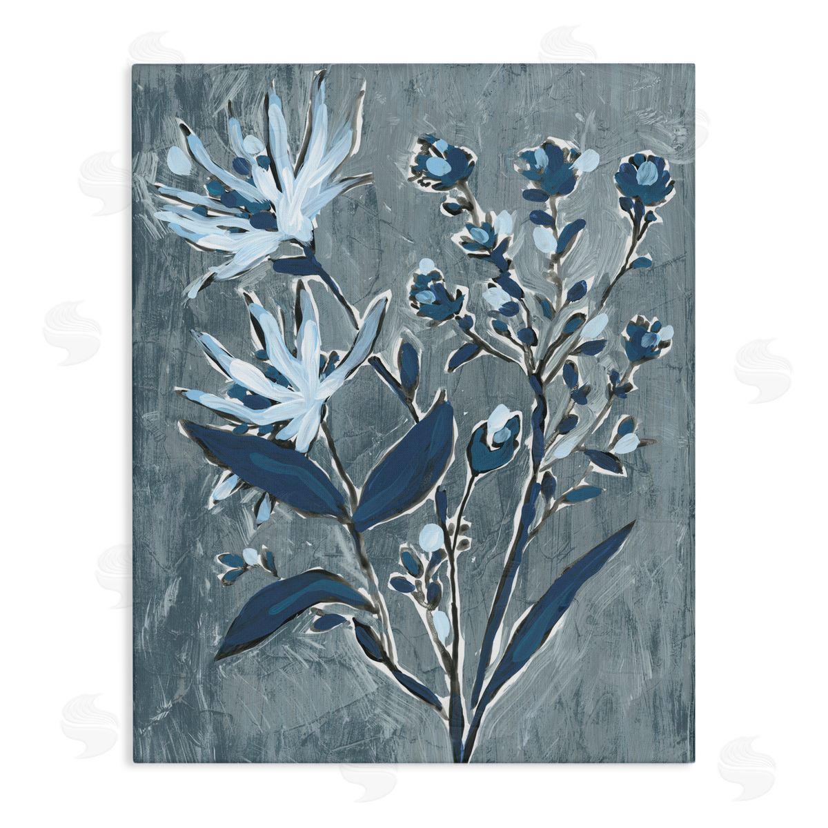 June Erica Vess Navy Blue Flowers Canvas Wall Art Print