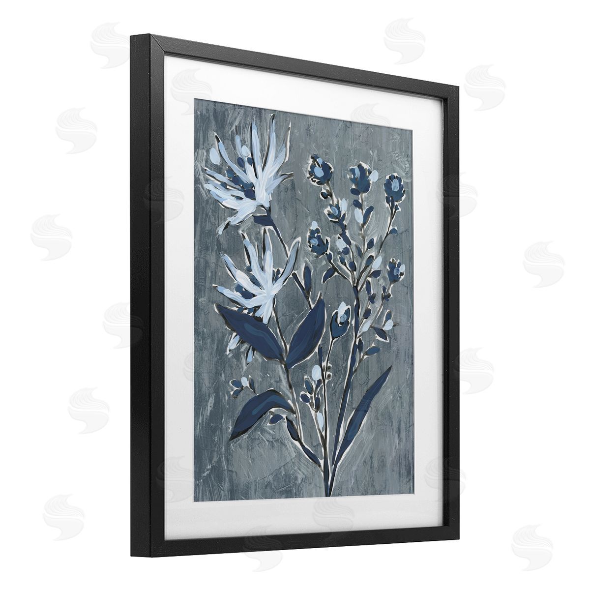June Erica Vess Navy Blue Flowers Canvas Wall Art Print