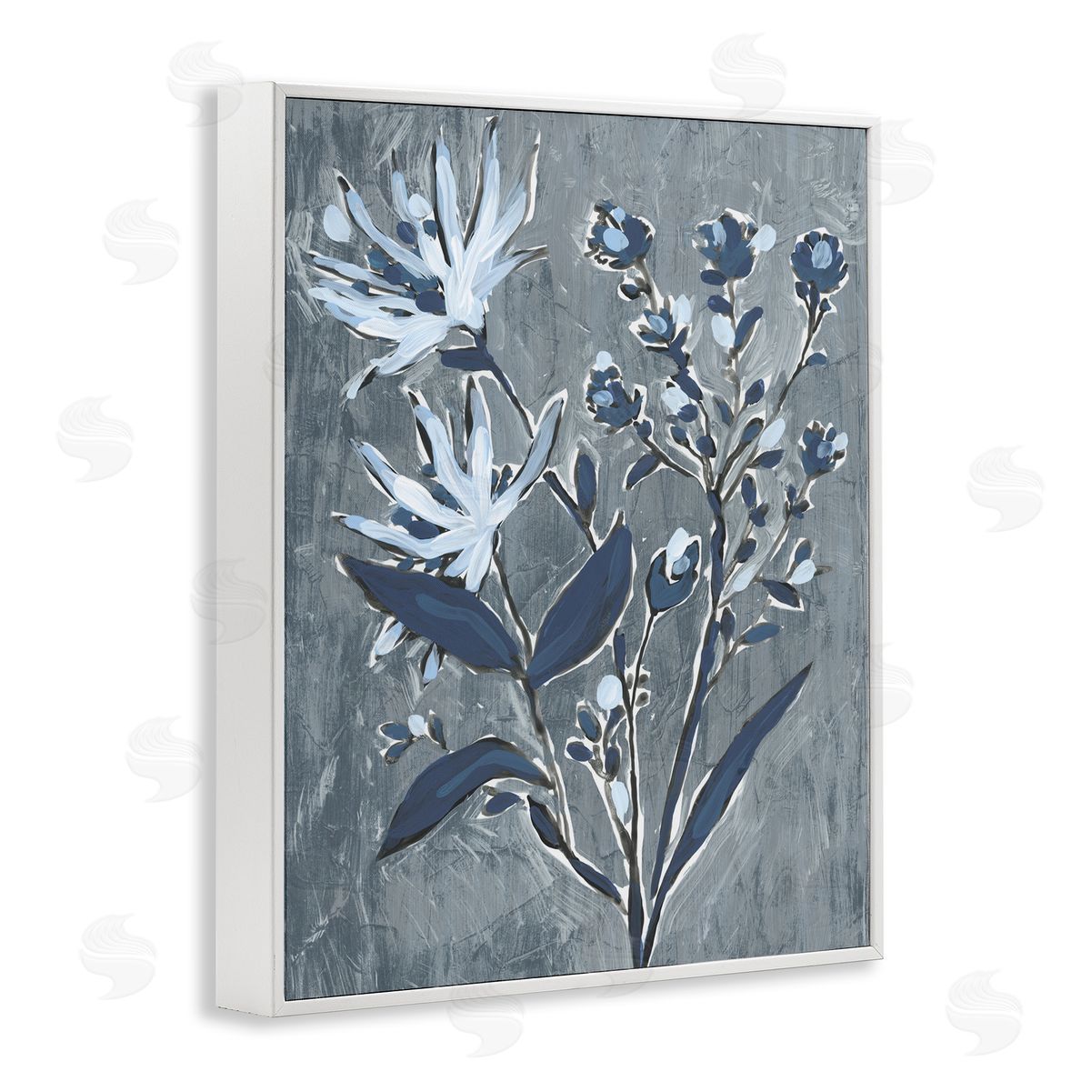 June Erica Vess Navy Blue Flowers Canvas Wall Art Print