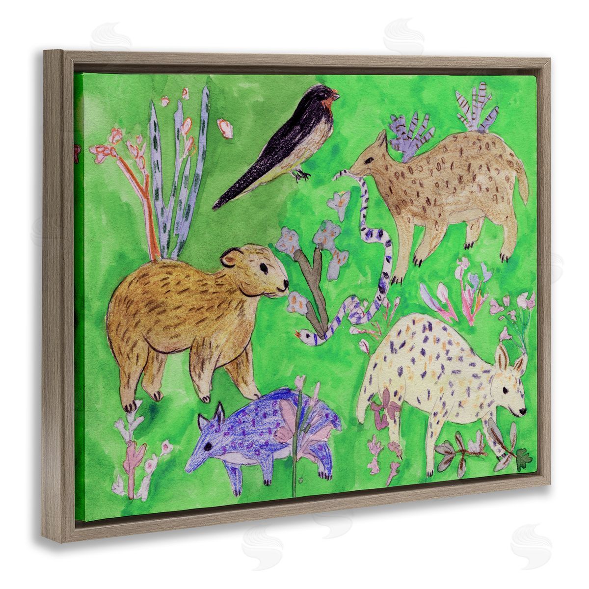 Melissa Wang Quirky Meadow Animals Canvas Wall Art Print