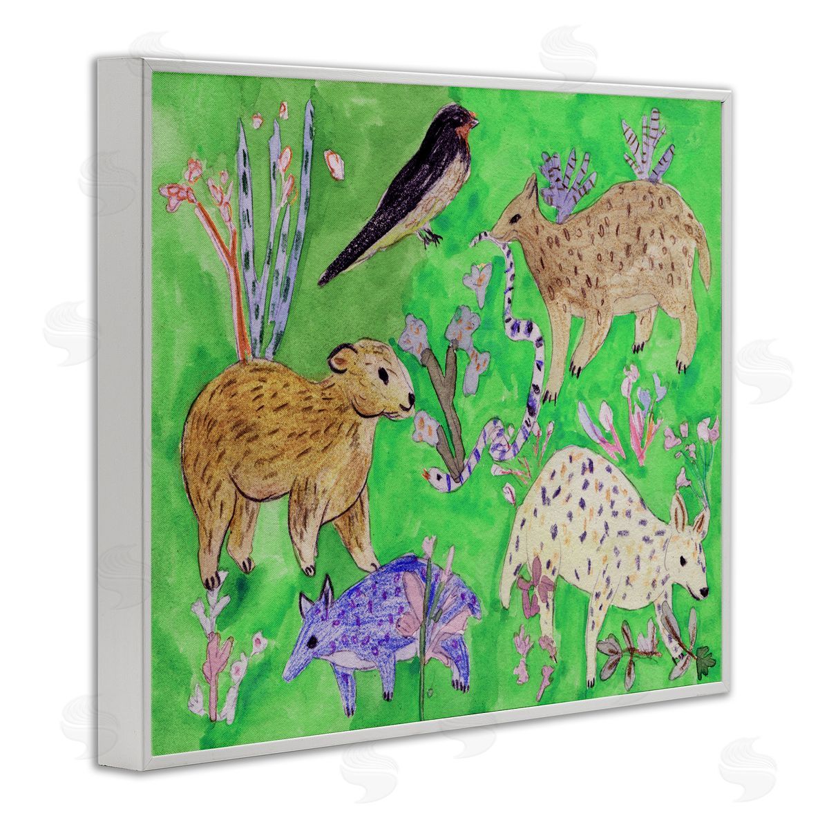 Melissa Wang Quirky Meadow Animals Canvas Wall Art Print