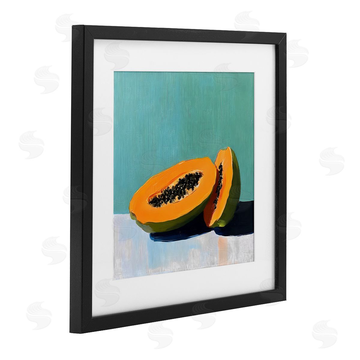 Walker Noble Papaya Pair on Blue Canvas Wall Art Print