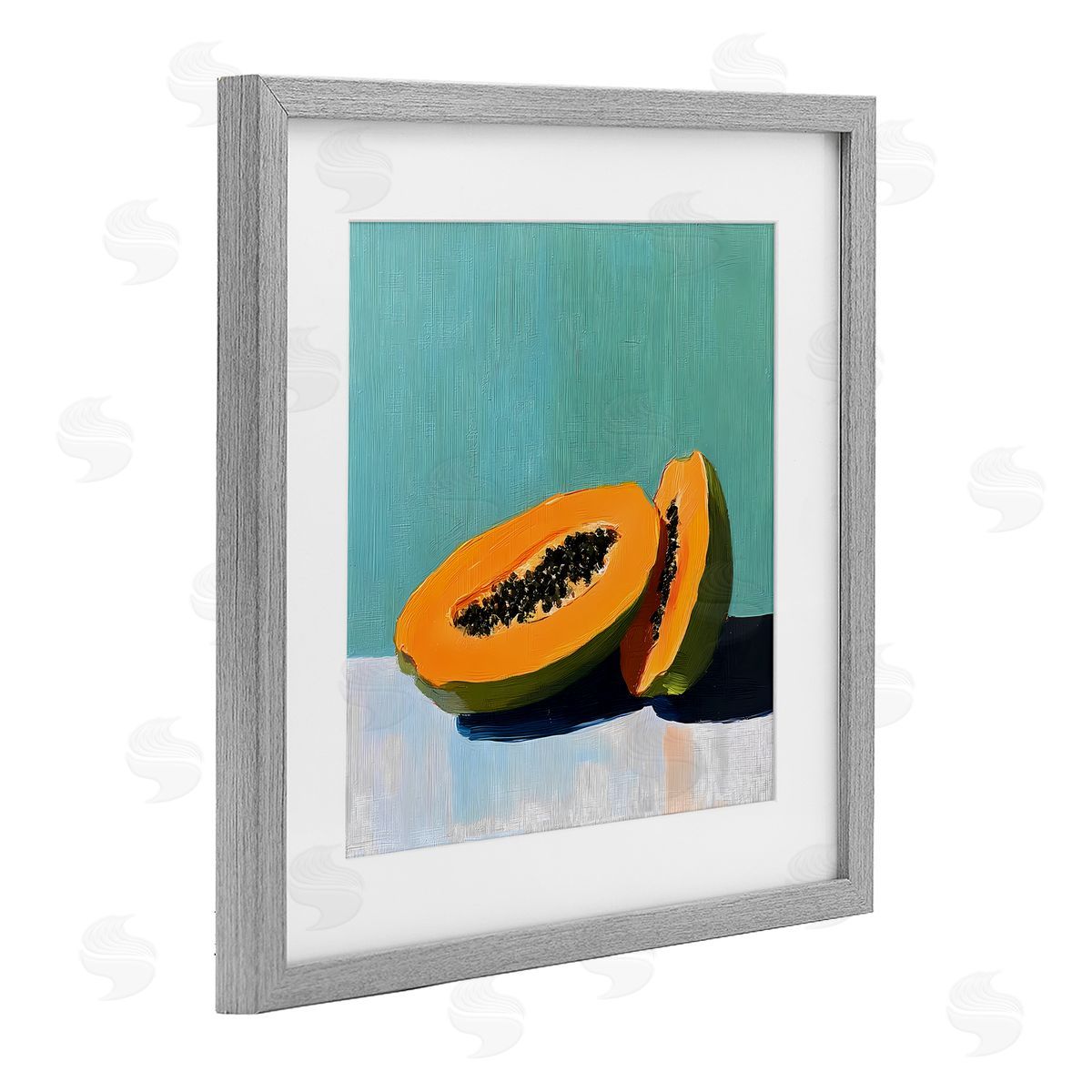 Walker Noble Papaya Pair on Blue Canvas Wall Art Print