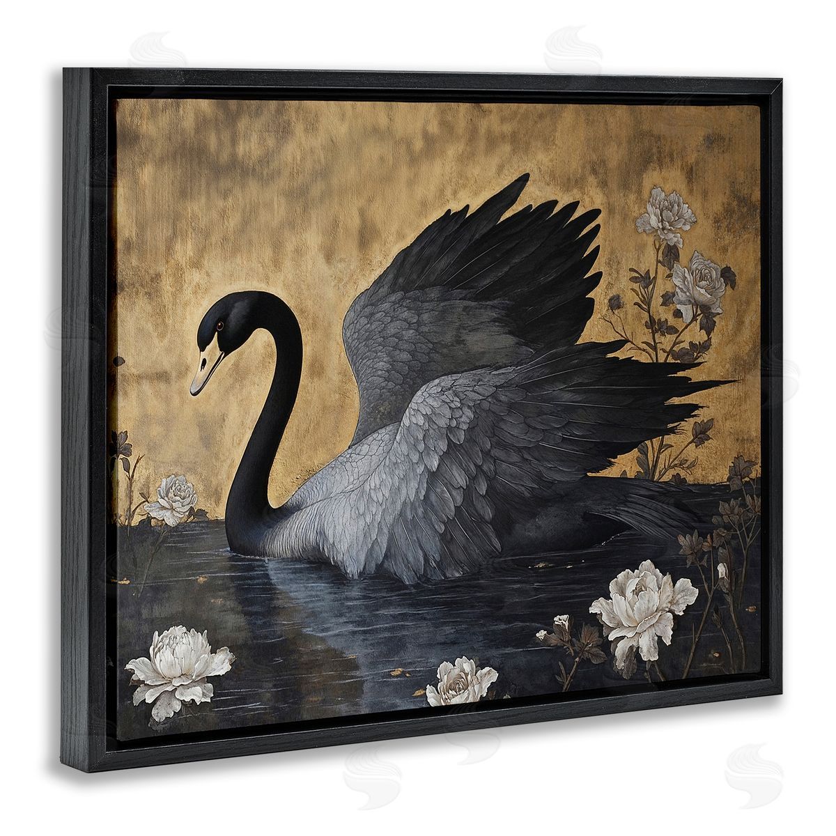 Jose Perez Dark Swan on Lake Canvas Wall Art Print