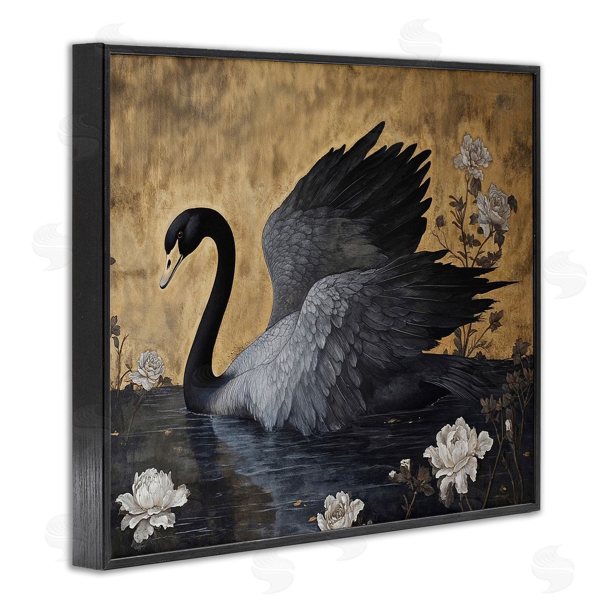 Jose Perez Dark Swan on Lake Canvas Wall Art Print