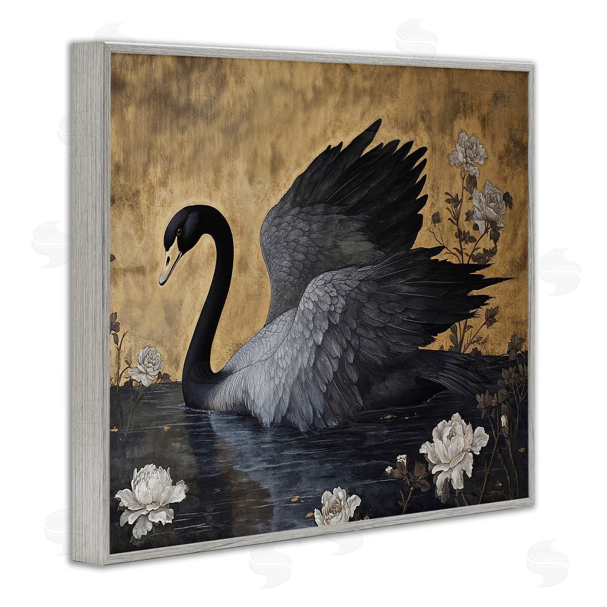 Jose Perez Dark Swan on Lake Canvas Wall Art Print